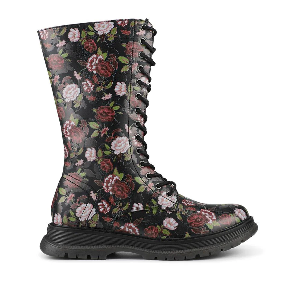 Calf-Length Boots With Inside Zip - SHINN42001 / 328 404 - Black Rose Floral - Image 2