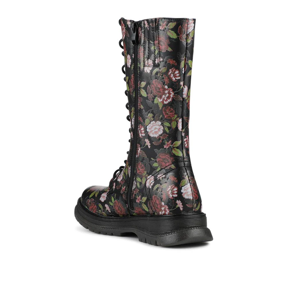 Calf-Length Boots With Inside Zip - SHINN42001 / 328 404 - Black Rose Floral - Image 3