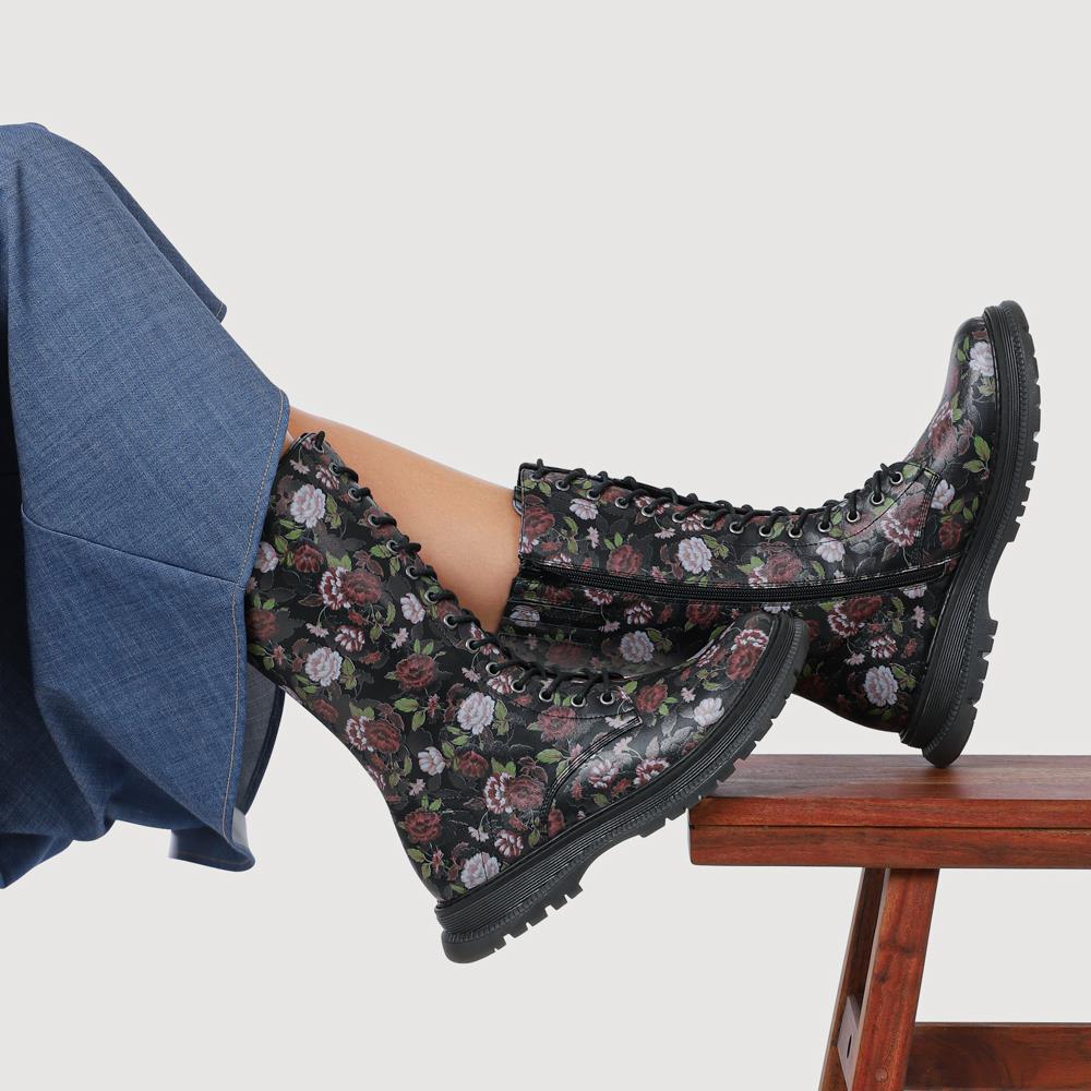 Calf-Length Boots With Inside Zip - SHINN42001 / 328 404 - Black Rose Floral - Image 5