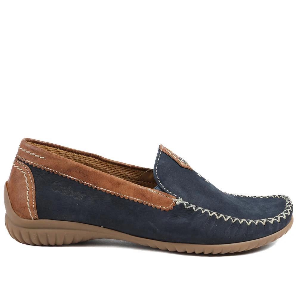 California Gabor Leather Stitched-Detail Loafers - GAB41531 / 327 037 - Navy Tan - Image 3