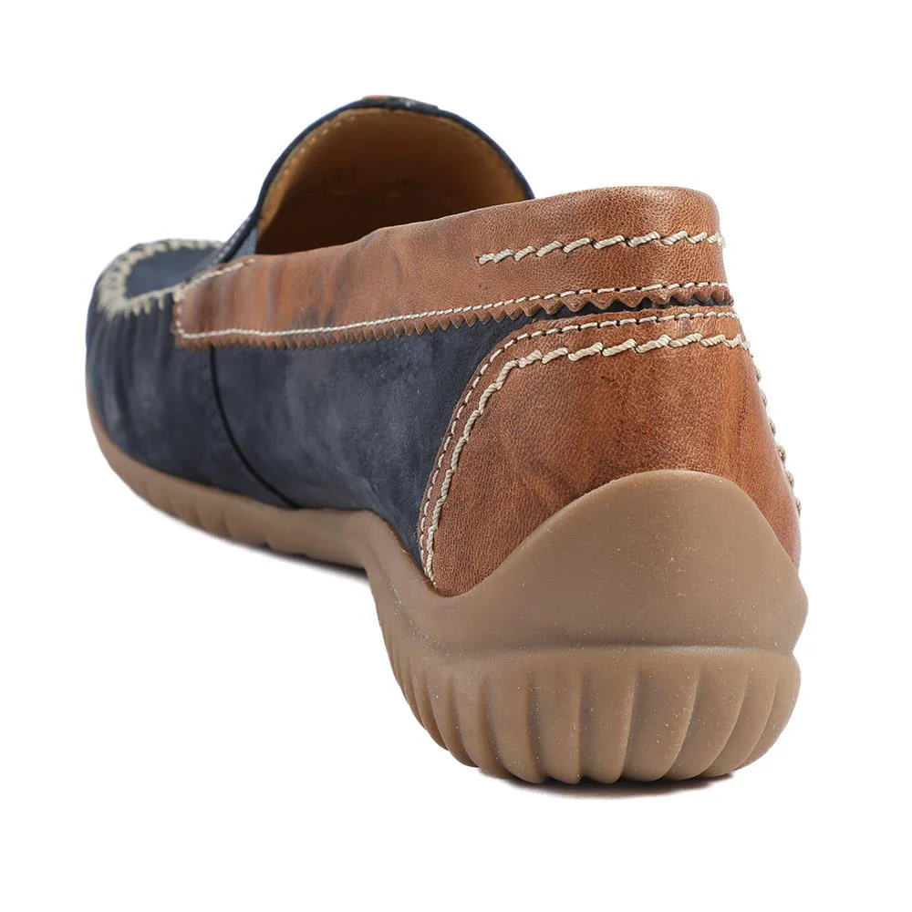 California Gabor Leather Stitched-Detail Loafers - GAB41531 / 327 037 - Navy Tan - Image 4