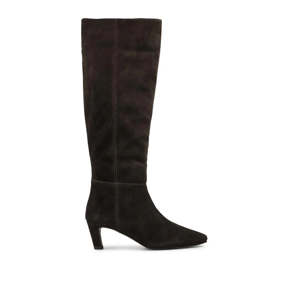 Candra Leather Stiletto Heel Long Boots - CANDRA / 327 893 - Chocolate Suede - Image 2