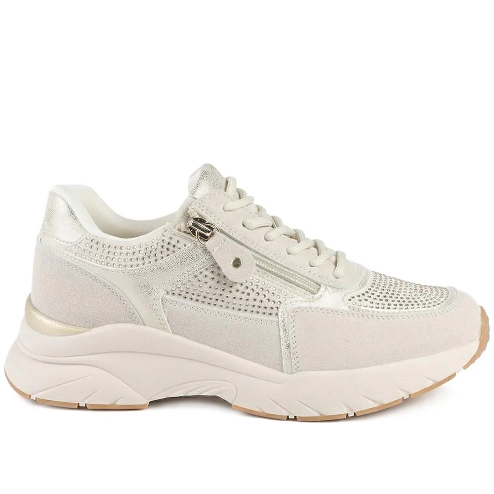 Casual Cushioned Zip & Lace Trainers - WOIL43025 / 329 296 - Beige - Image 2