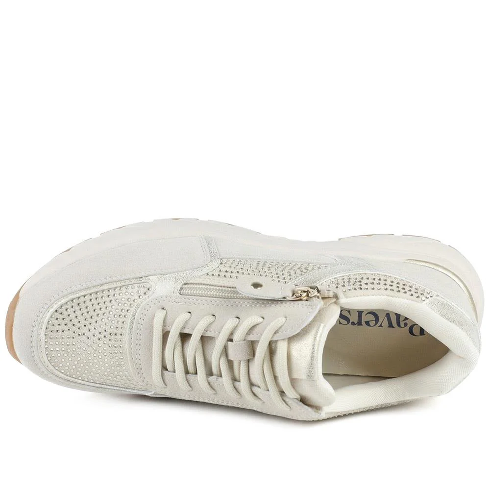 Casual Cushioned Zip & Lace Trainers - WOIL43025 / 329 296 - Beige - Image 4