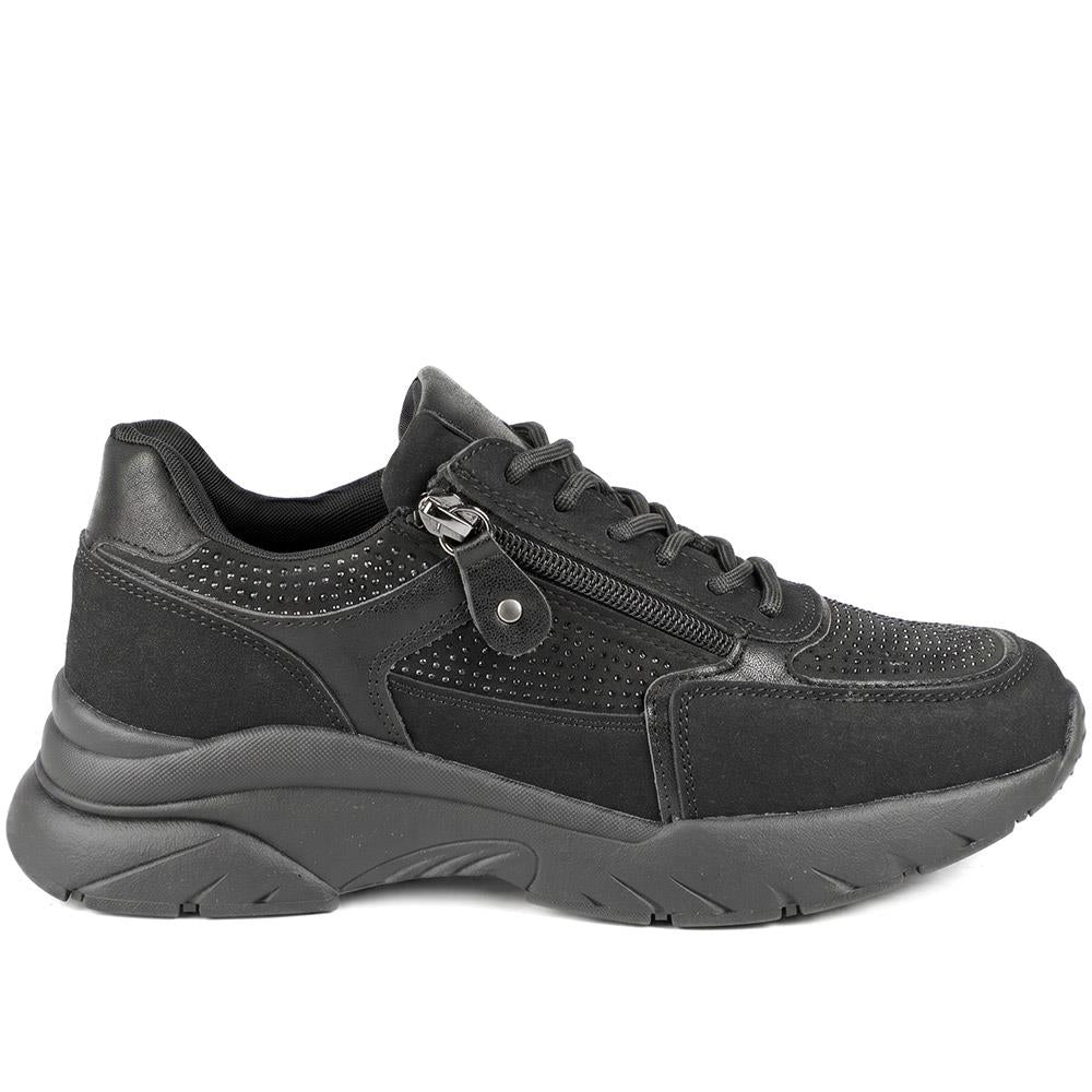 Casual Cushioned Zip & Lace Trainers - WOIL43025 / 329 296 - Black - Image 2