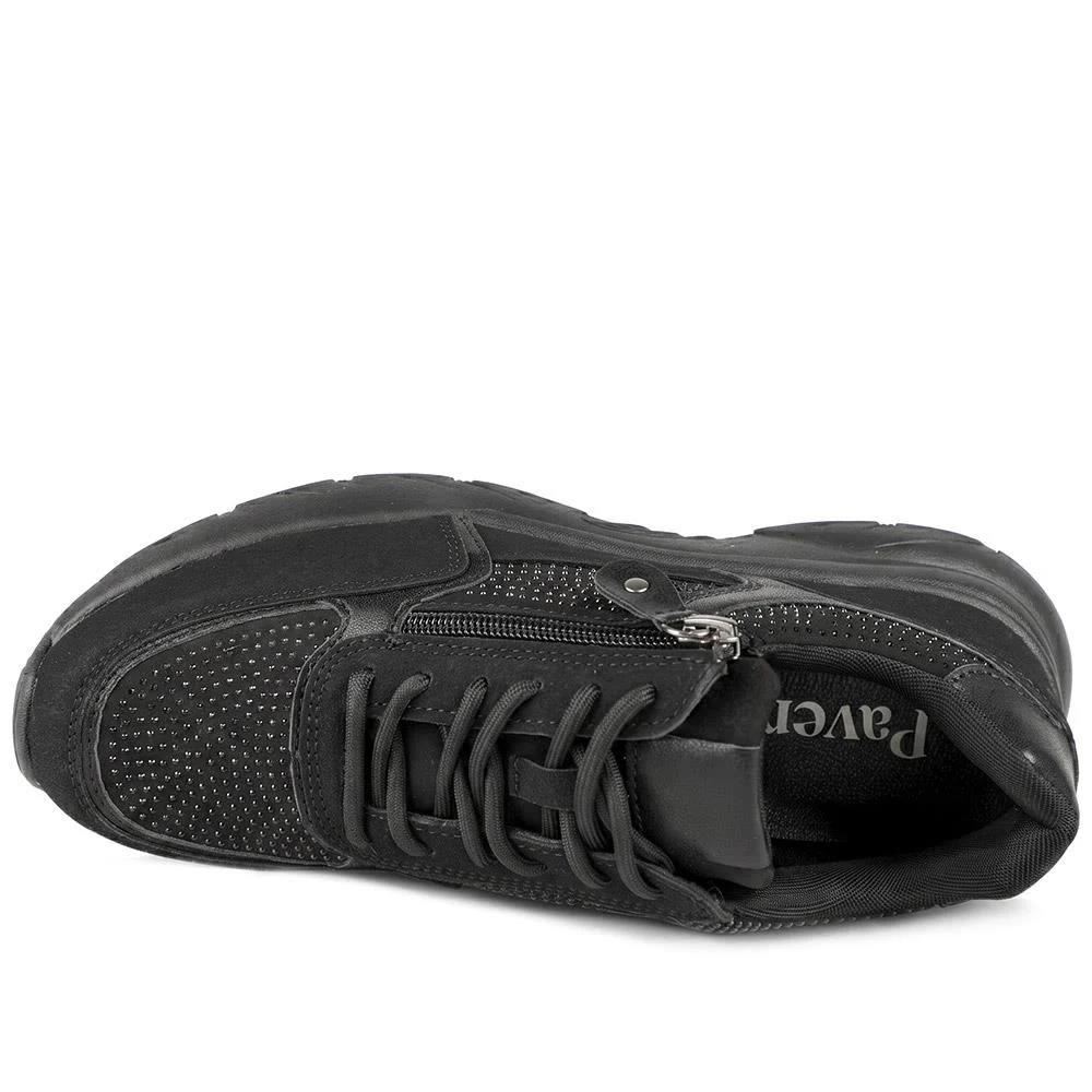 Casual Cushioned Zip & Lace Trainers - WOIL43025 / 329 296 - Black - Image 4