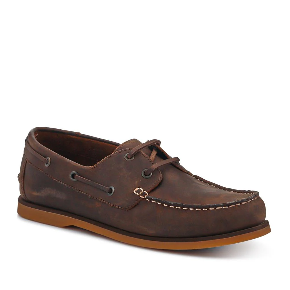 Casual Leather Boat Shoes - SHAFI41003 / 327 098 - Brown