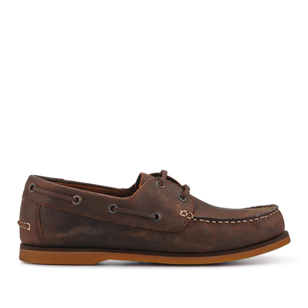 Casual Leather Boat Shoes - SHAFI41003 / 327 098 - Brown - Image 2