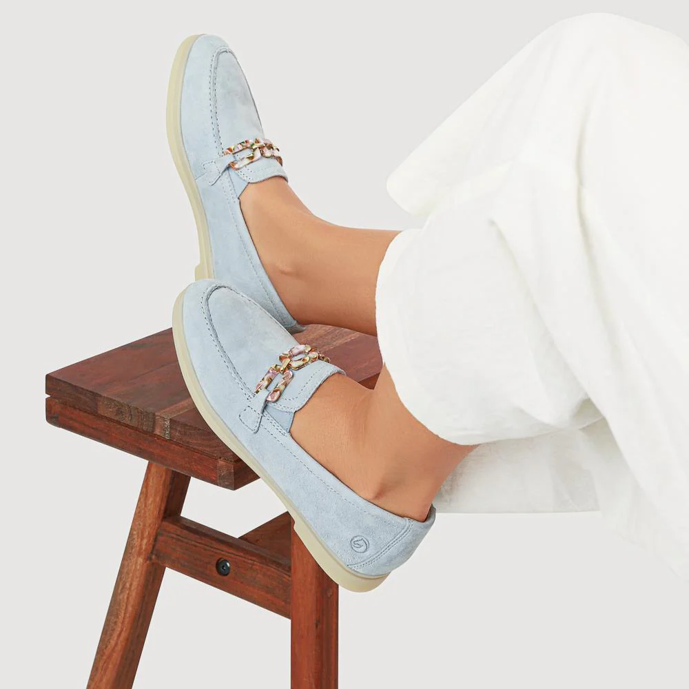 Casual Leather Heeled Loafers - DRS41502 / 326 856 - Blue - Image 5