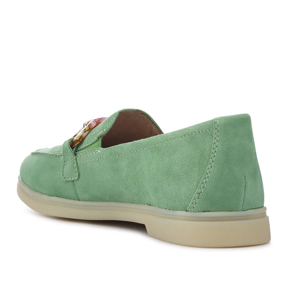 Casual Leather Heeled Loafers - DRS41502 / 326 856 - Green - Image 3