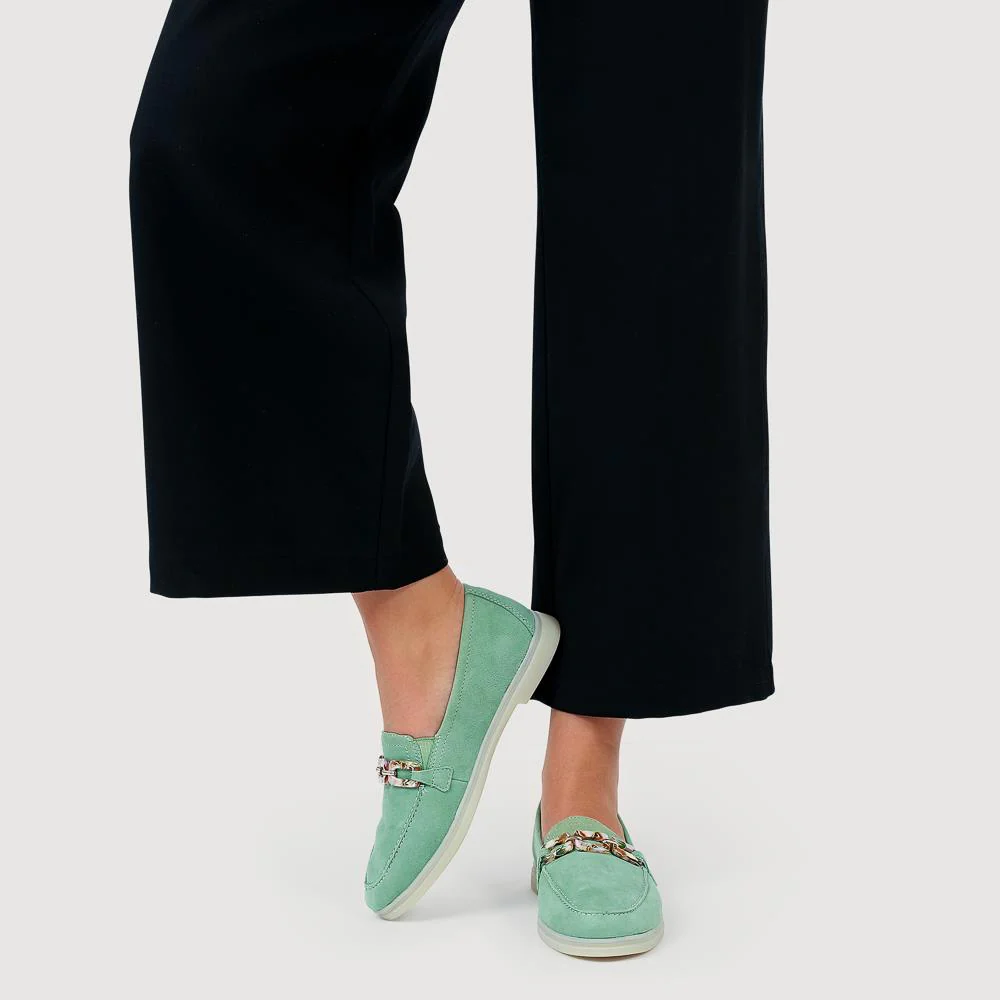 Casual Leather Heeled Loafers - DRS41502 / 326 856 - Green - Image 5