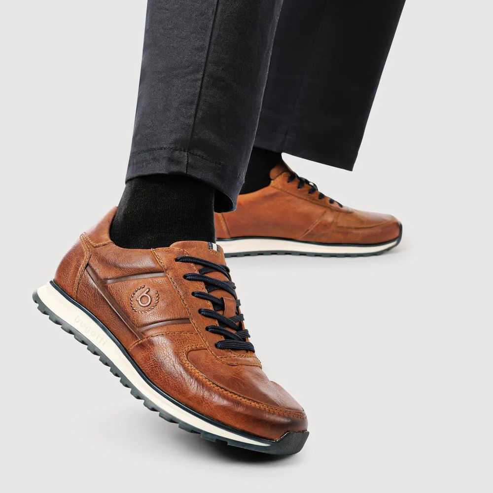 Casual Leather Lace-Up Trainers - BUG42501 / 327 671 - Brown - Image 5
