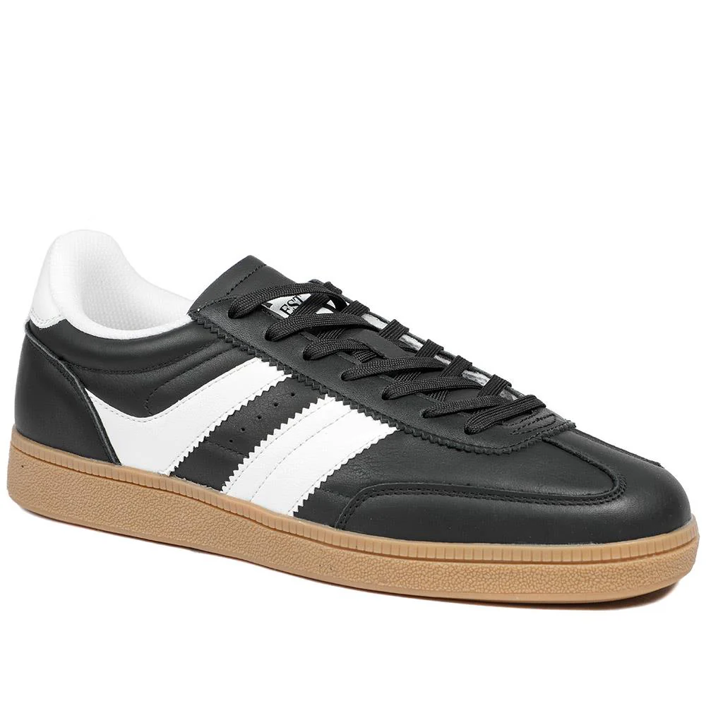 Casual Leather Lace Up Trainers - DINGX43002 / 329 045 - Black-White