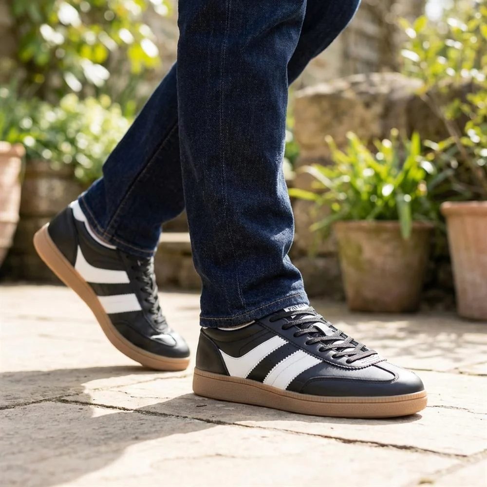 Casual Leather Lace Up Trainers - DINGX43002 / 329 045 - Black-White - Image 2
