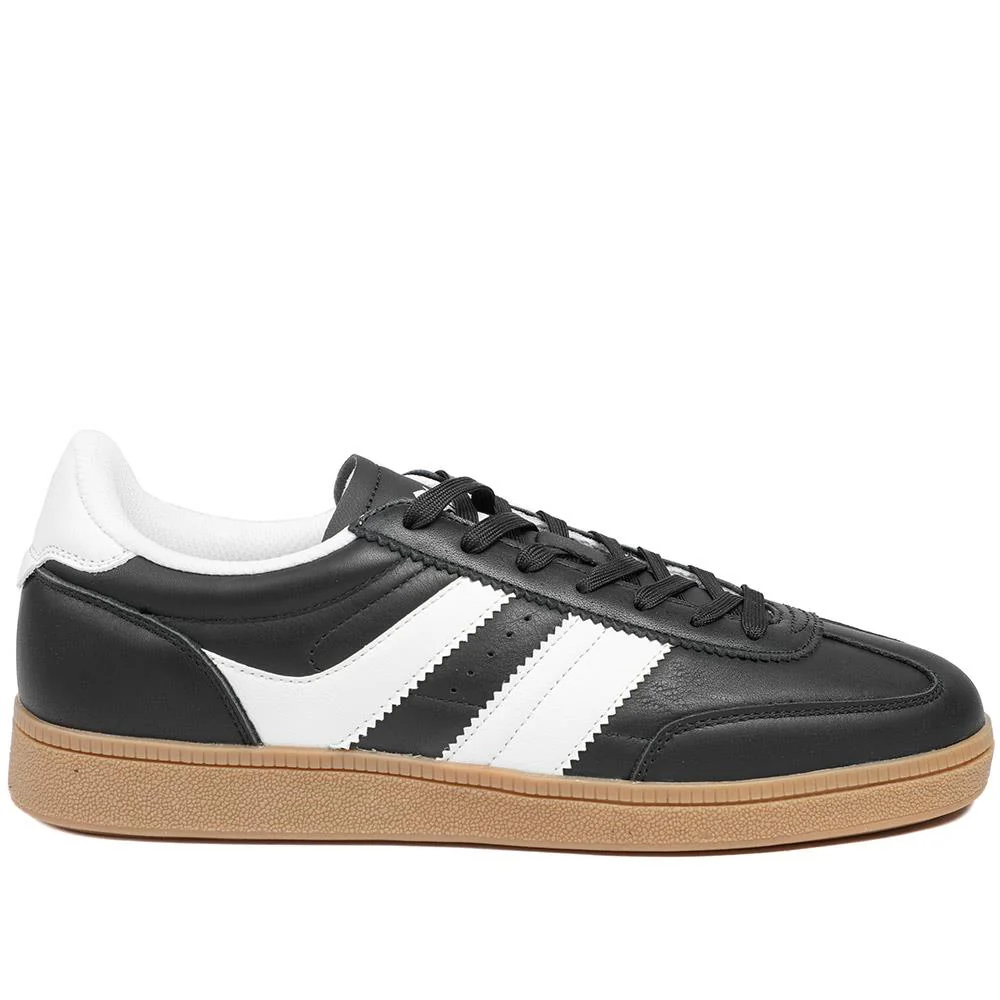 Casual Leather Lace Up Trainers - DINGX43002 / 329 045 - Black-White - Image 3