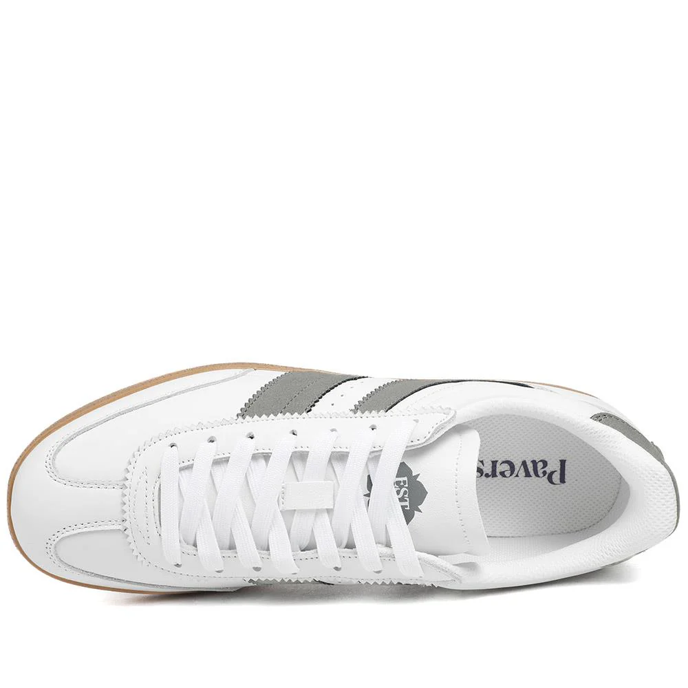 Casual Leather Lace Up Trainers - DINGX43002 / 329 045 - White-Grey - Image 5
