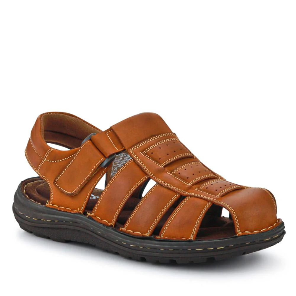 Casual Leather Touch-Fasten Sandals - AATRA41006 / 326 948 - Tan
