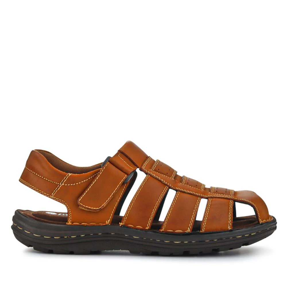 Casual Leather Touch-Fasten Sandals - AATRA41006 / 326 948 - Tan - Image 3