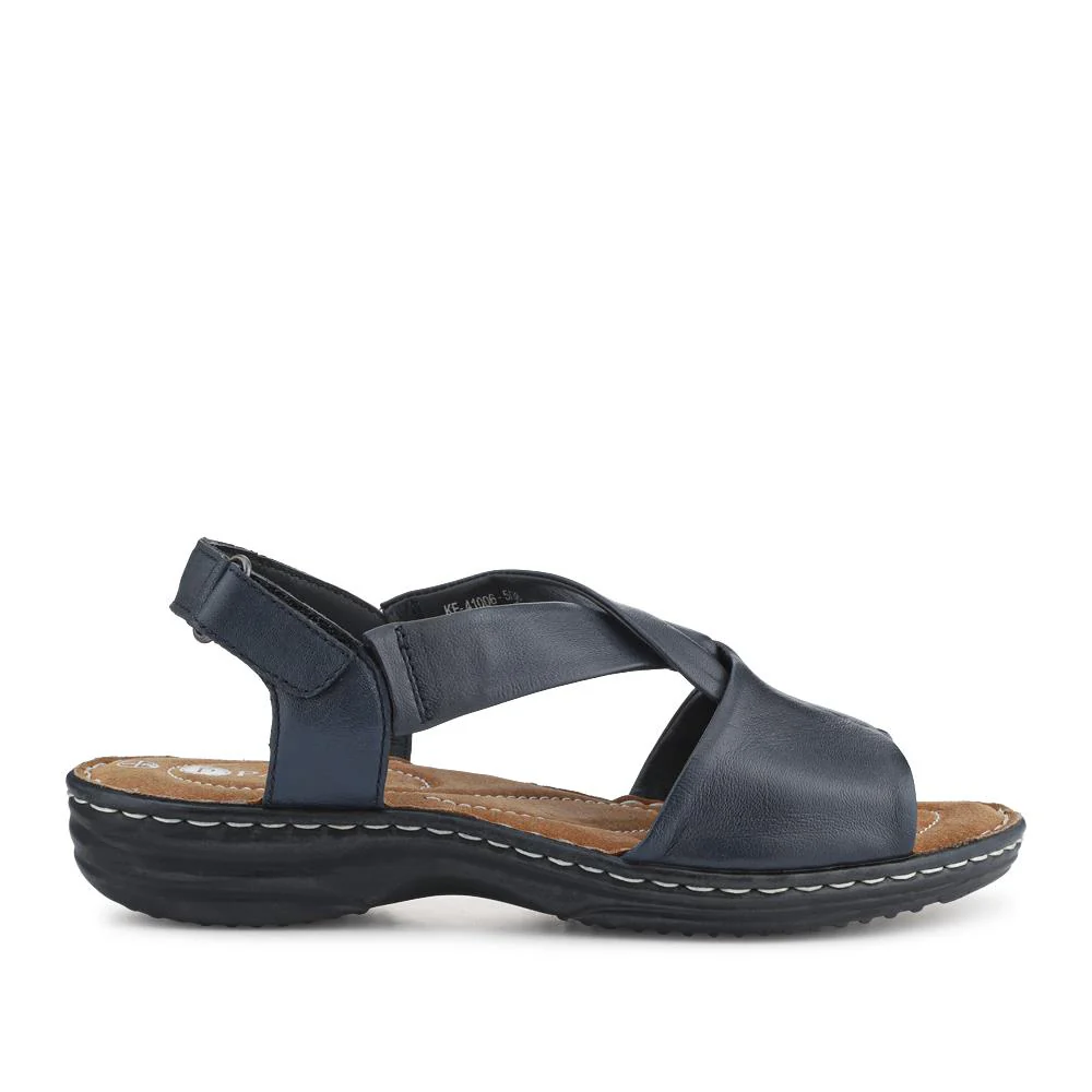 Casual Leather Touch-Fasten Sandals - KF41006 / 327 491 - Navy - Image 2