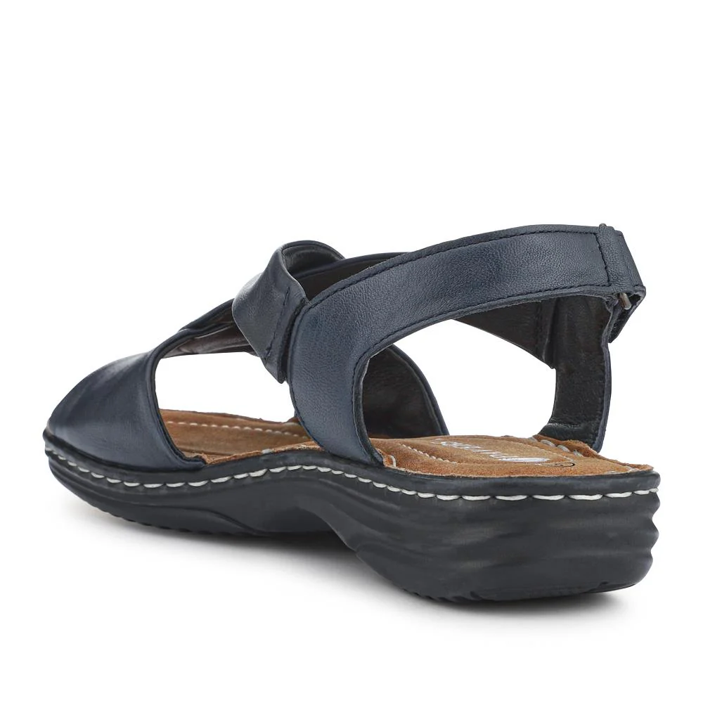 Casual Leather Touch-Fasten Sandals - KF41006 / 327 491 - Navy - Image 3