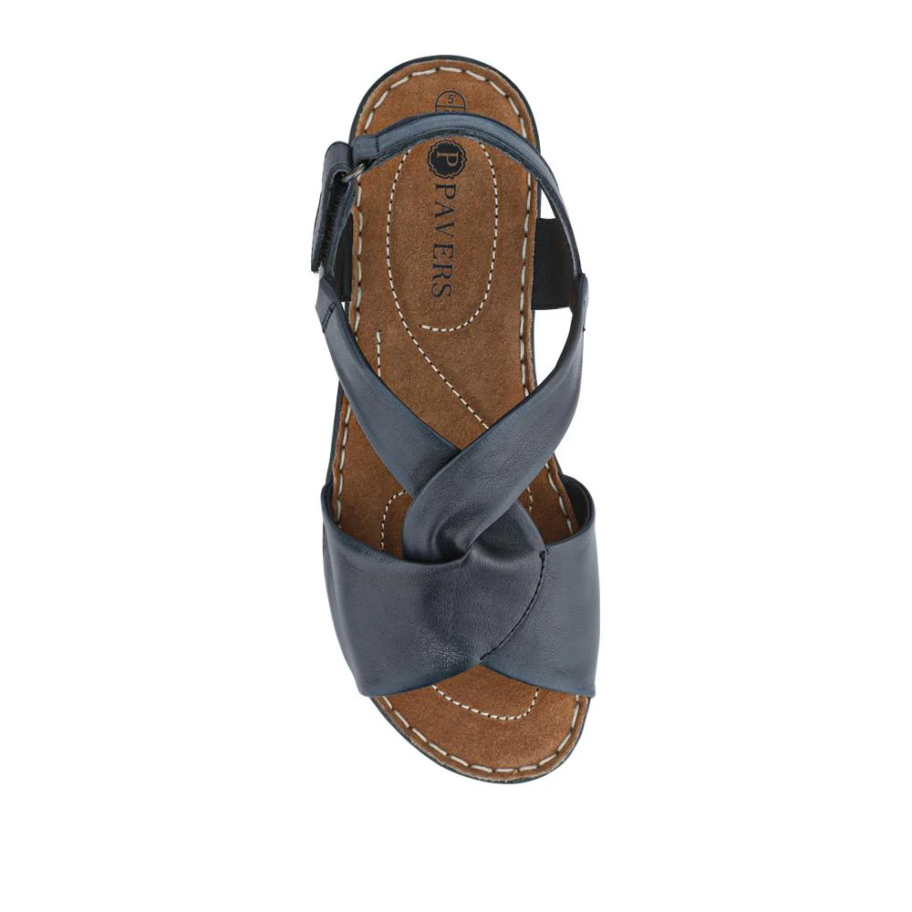 Casual Leather Touch-Fasten Sandals - KF41006 / 327 491 - Navy - Image 4