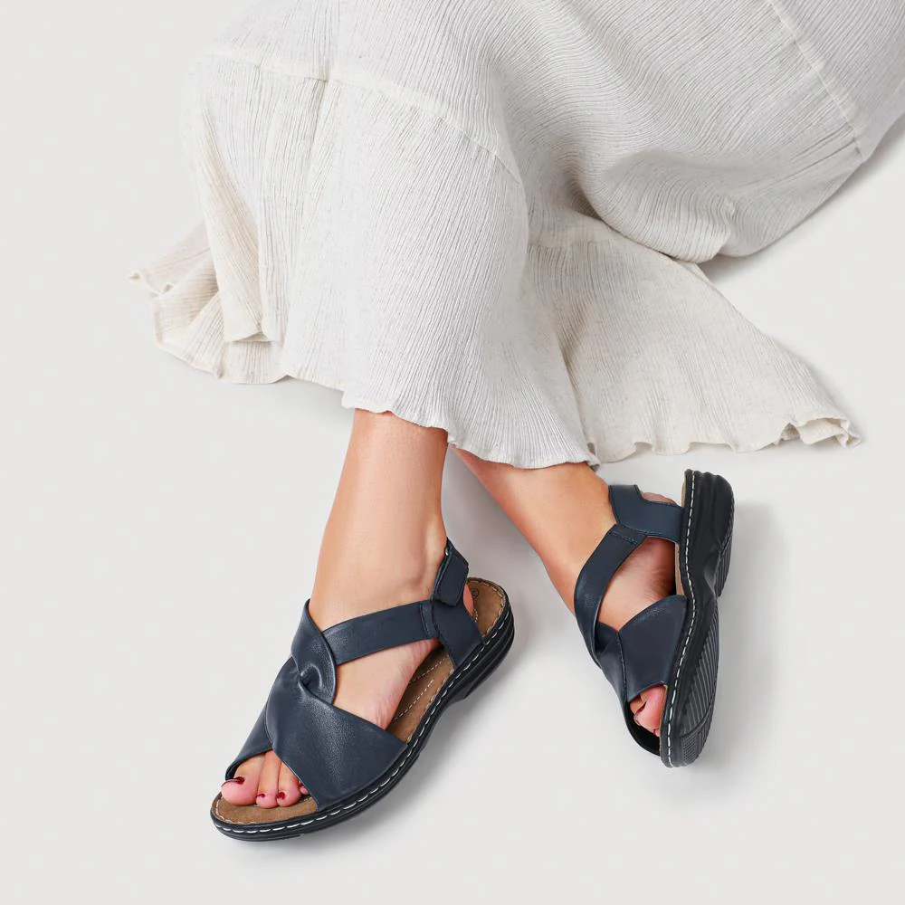 Casual Leather Touch-Fasten Sandals - KF41006 / 327 491 - Navy - Image 5
