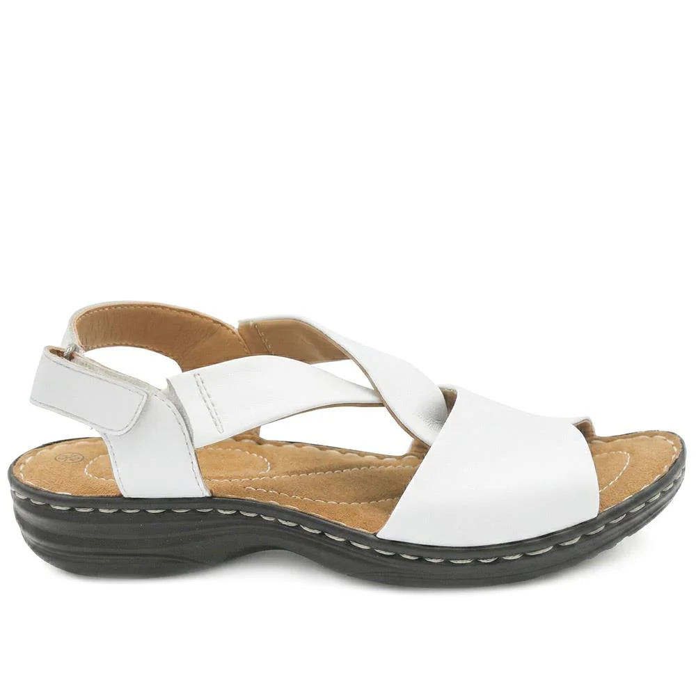 Casual Leather Touch-Fasten Sandals - KF41006 / 327 491 - White - Image 2