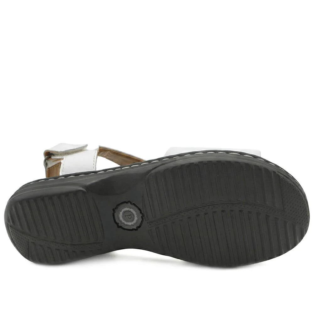 Casual Leather Touch-Fasten Sandals - KF41006 / 327 491 - White - Image 5
