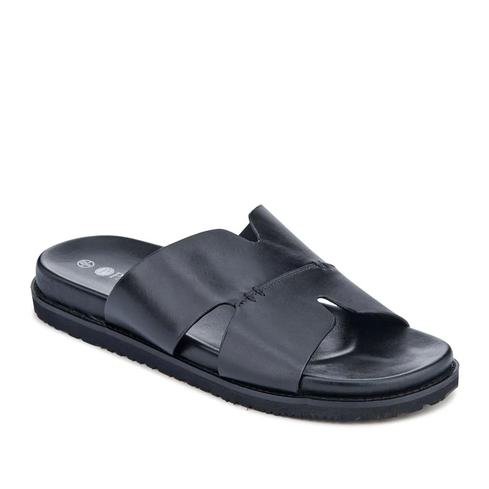 Casual Men's Leather Slide Sandals - JFOOT41010 / 327 468 - Black