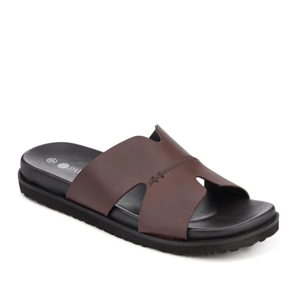 Casual Men's Leather Slide Sandals - JFOOT41010 / 327 468 - Brown