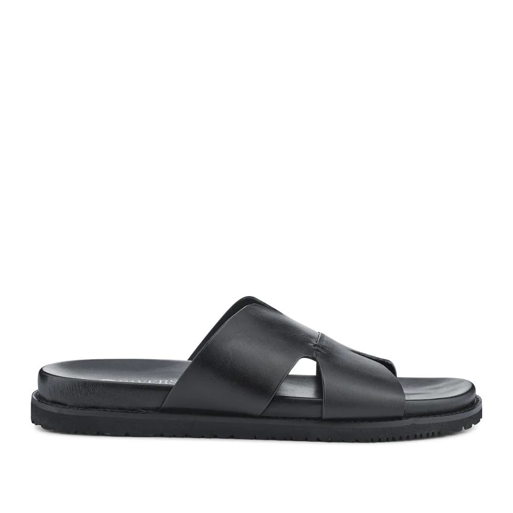 Casual Men's Leather Slide Sandals - JFOOT41010 / 327 468 - Black - Image 2