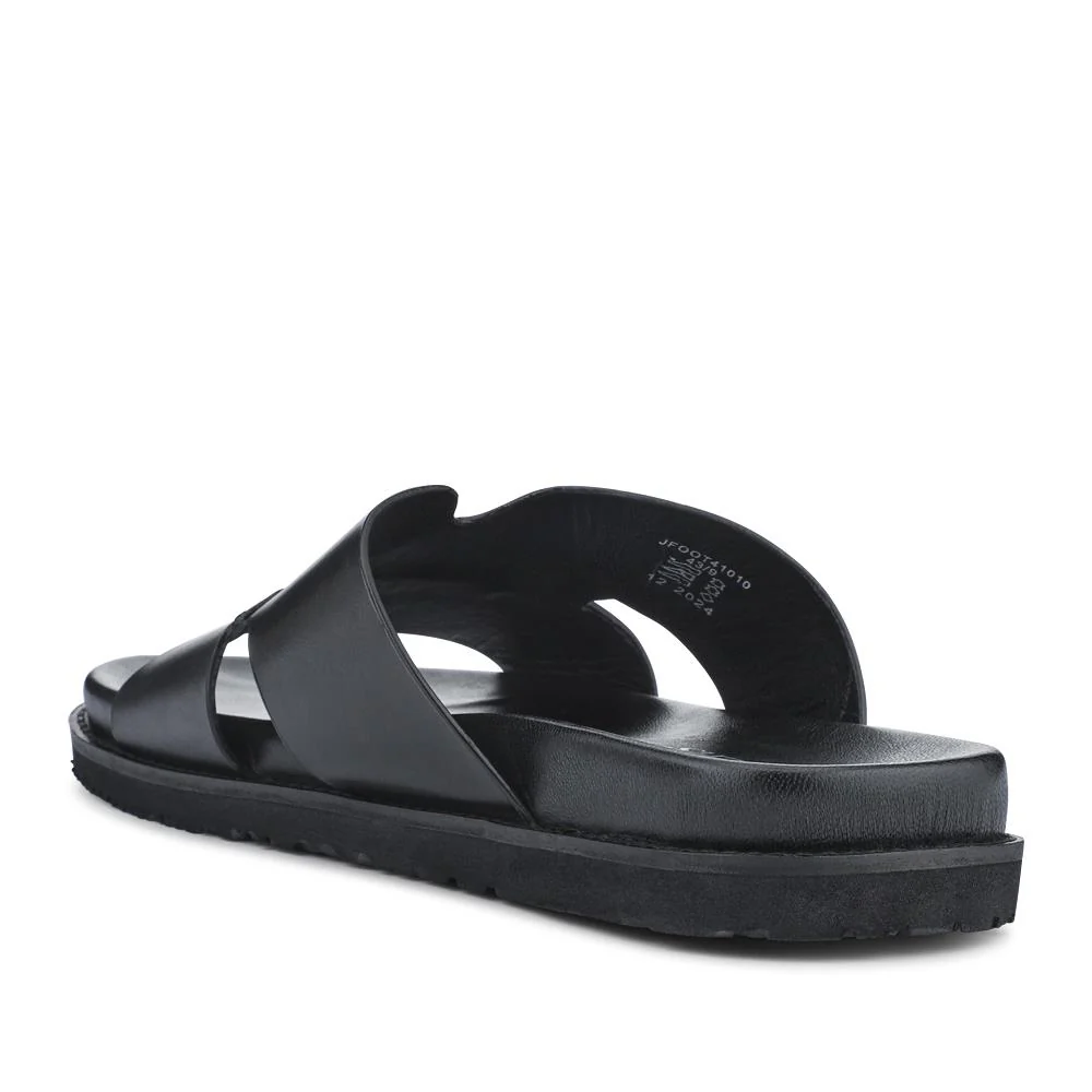 Casual Men's Leather Slide Sandals - JFOOT41010 / 327 468 - Black - Image 3
