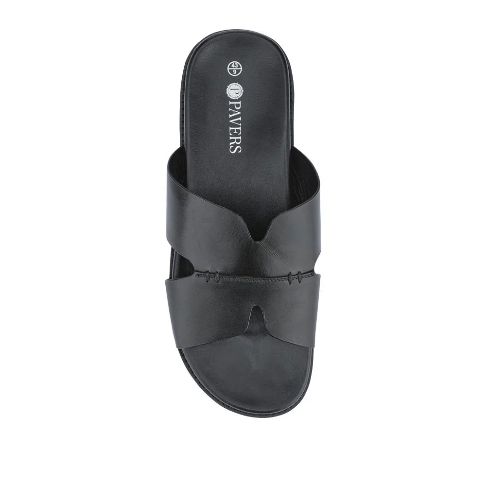Casual Men's Leather Slide Sandals - JFOOT41010 / 327 468 - Black - Image 4