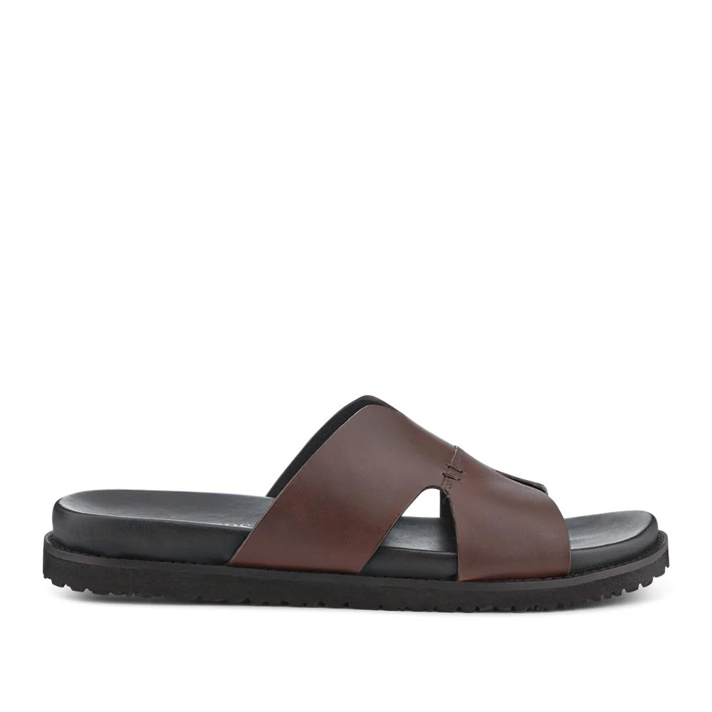 Casual Men's Leather Slide Sandals - JFOOT41010 / 327 468 - Brown - Image 2