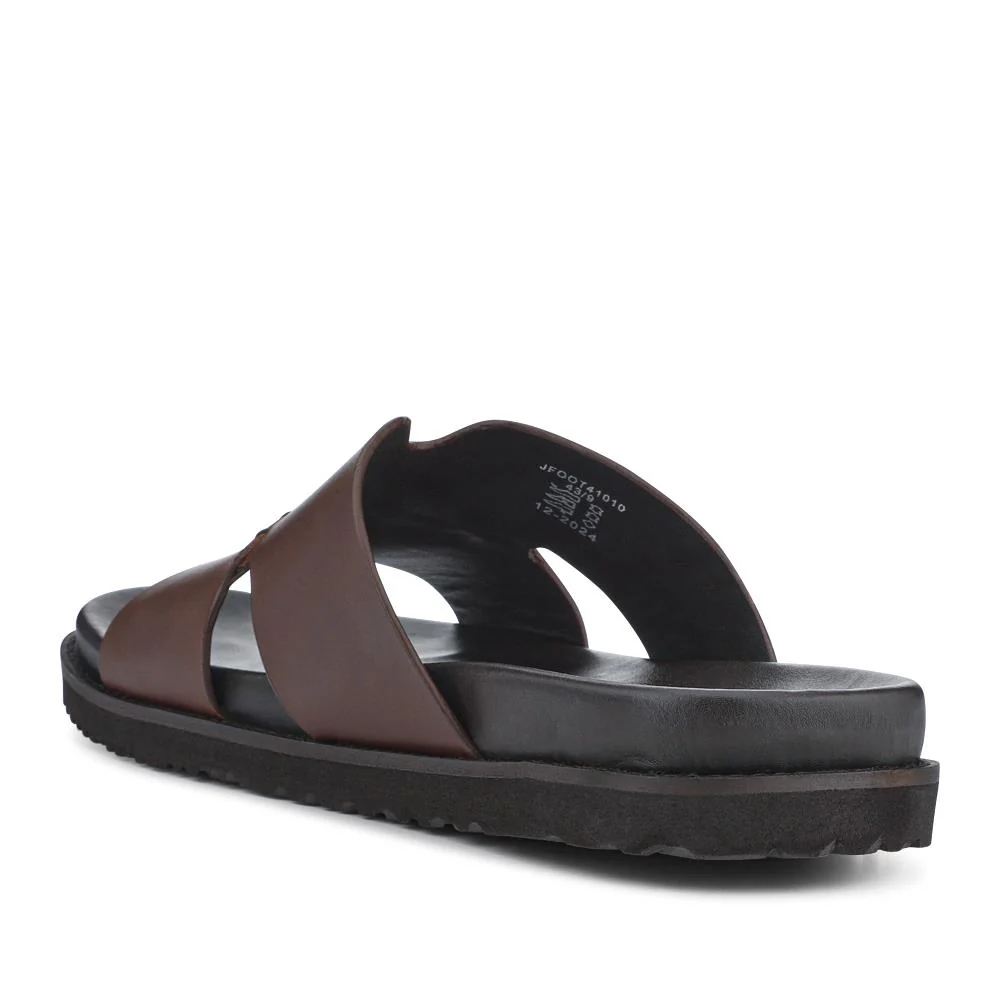 Casual Men's Leather Slide Sandals - JFOOT41010 / 327 468 - Brown - Image 3