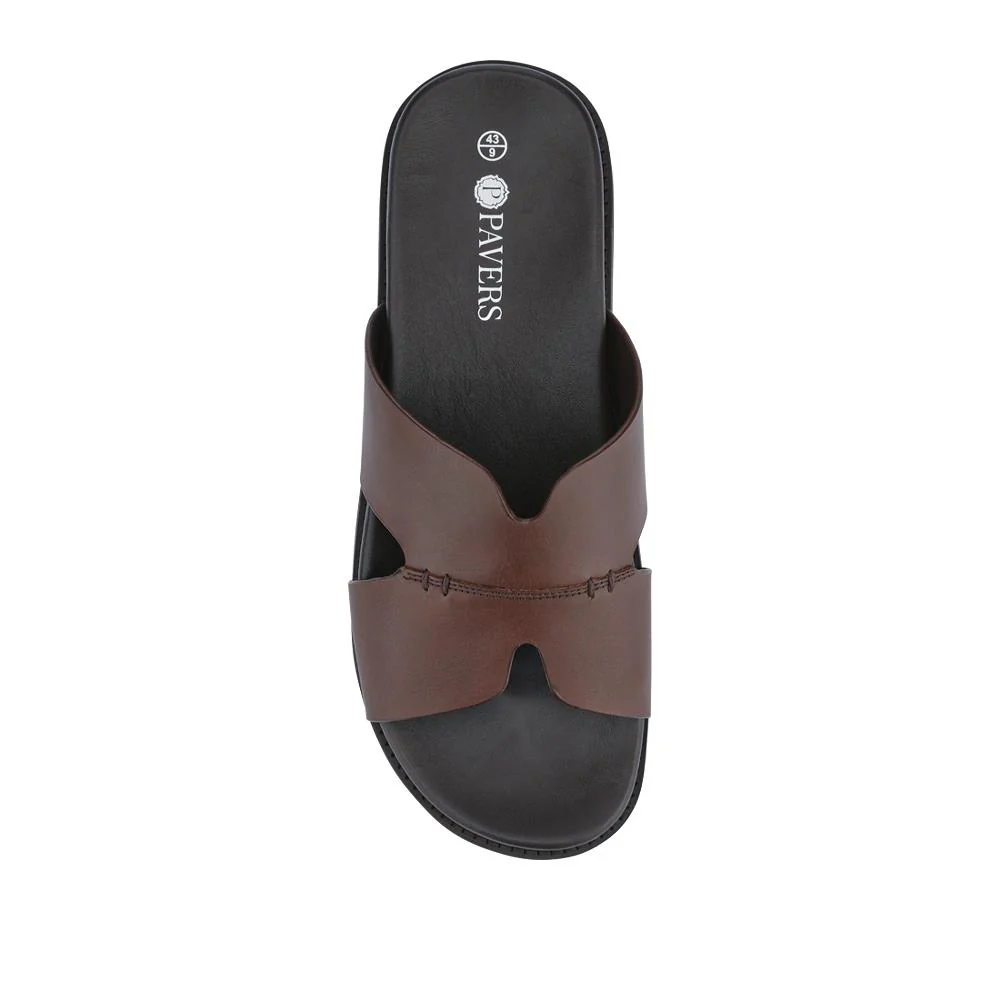 Casual Men's Leather Slide Sandals - JFOOT41010 / 327 468 - Brown - Image 4