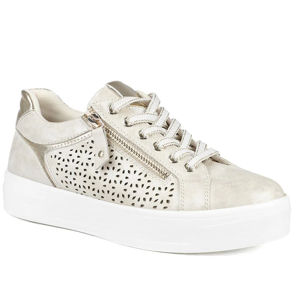 Casual Platform Trainers with Side Zip - WBINS43035 / 328 942 - Soft Gold
