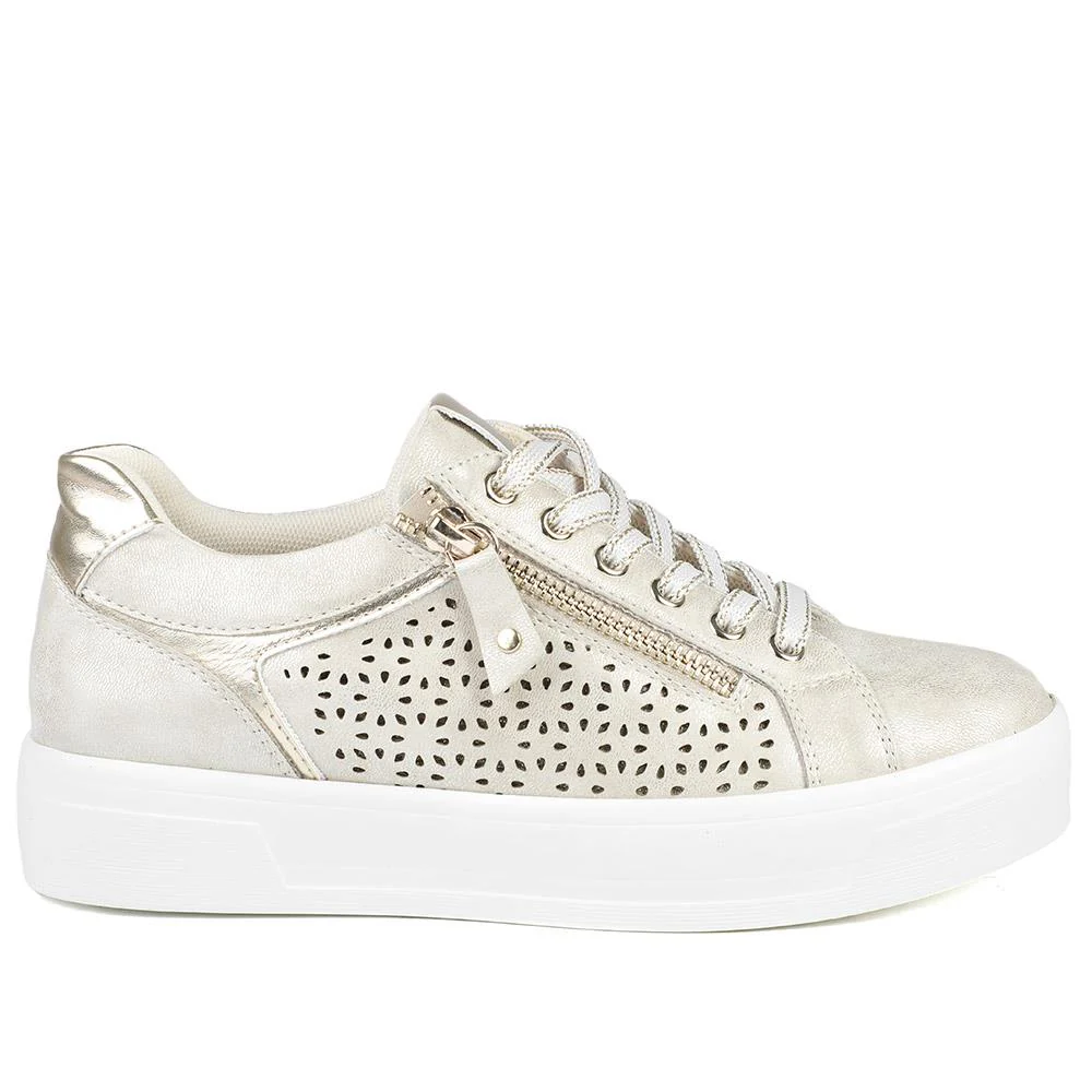 Casual Platform Trainers with Side Zip - WBINS43035 / 328 942 - Soft Gold - Image 2