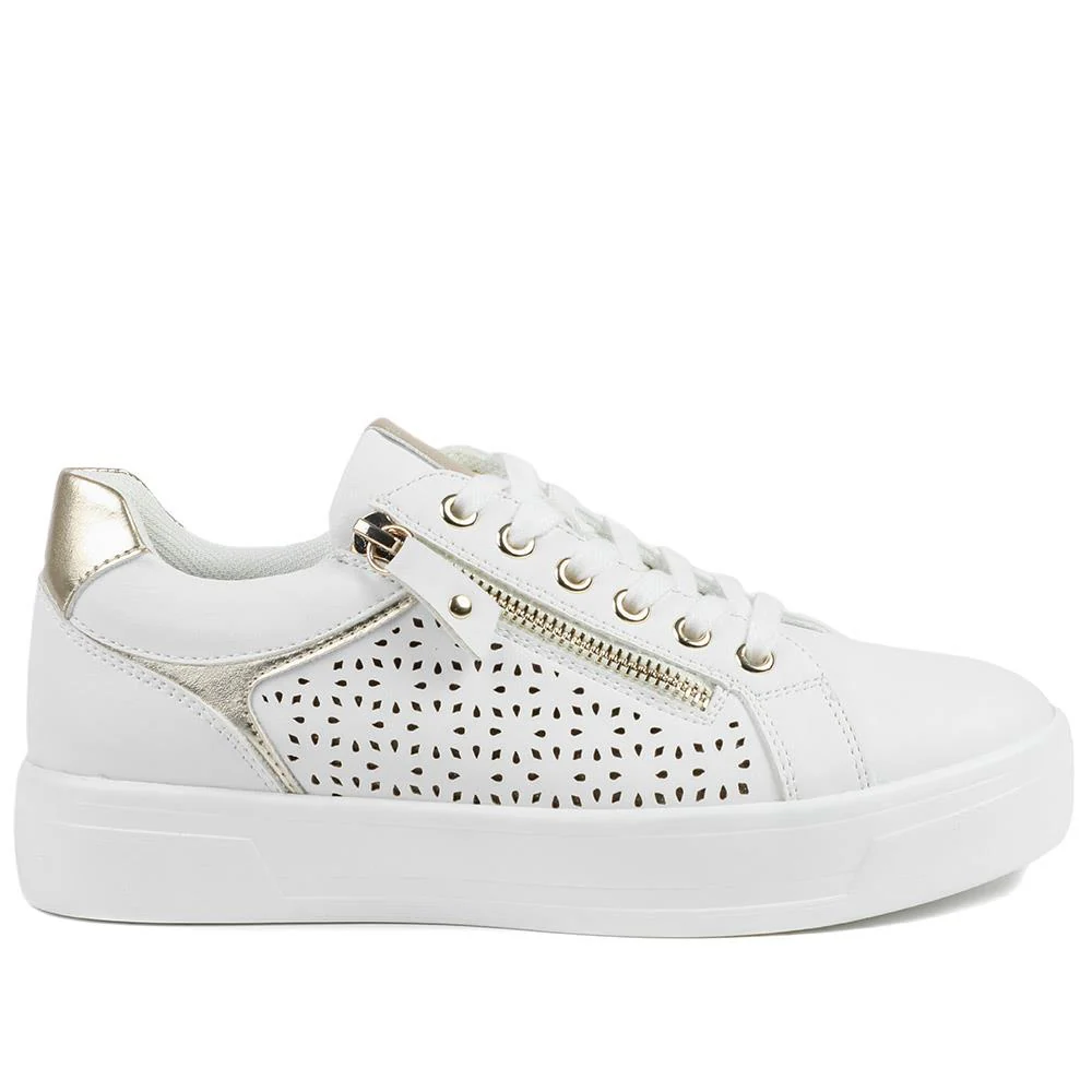 Casual Platform Trainers with Side Zip - WBINS43035 / 328 942 - White - Image 3