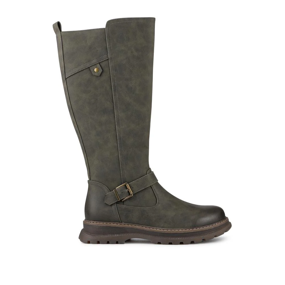 Casual Wedge Heel Long Boots - PINYI42010 / 328 380 - Khaki - Image 2