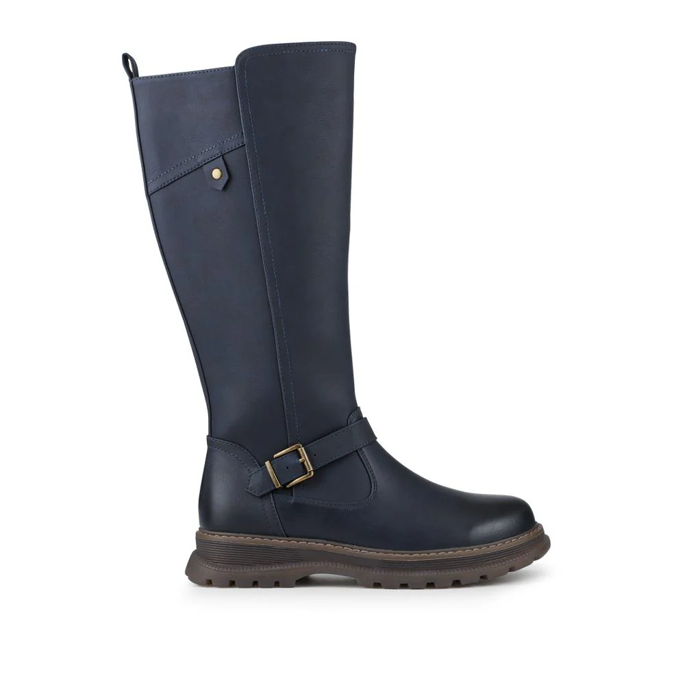 Casual Wedge Heel Long Boots - PINYI42010 / 328 380 - Navy - Image 2