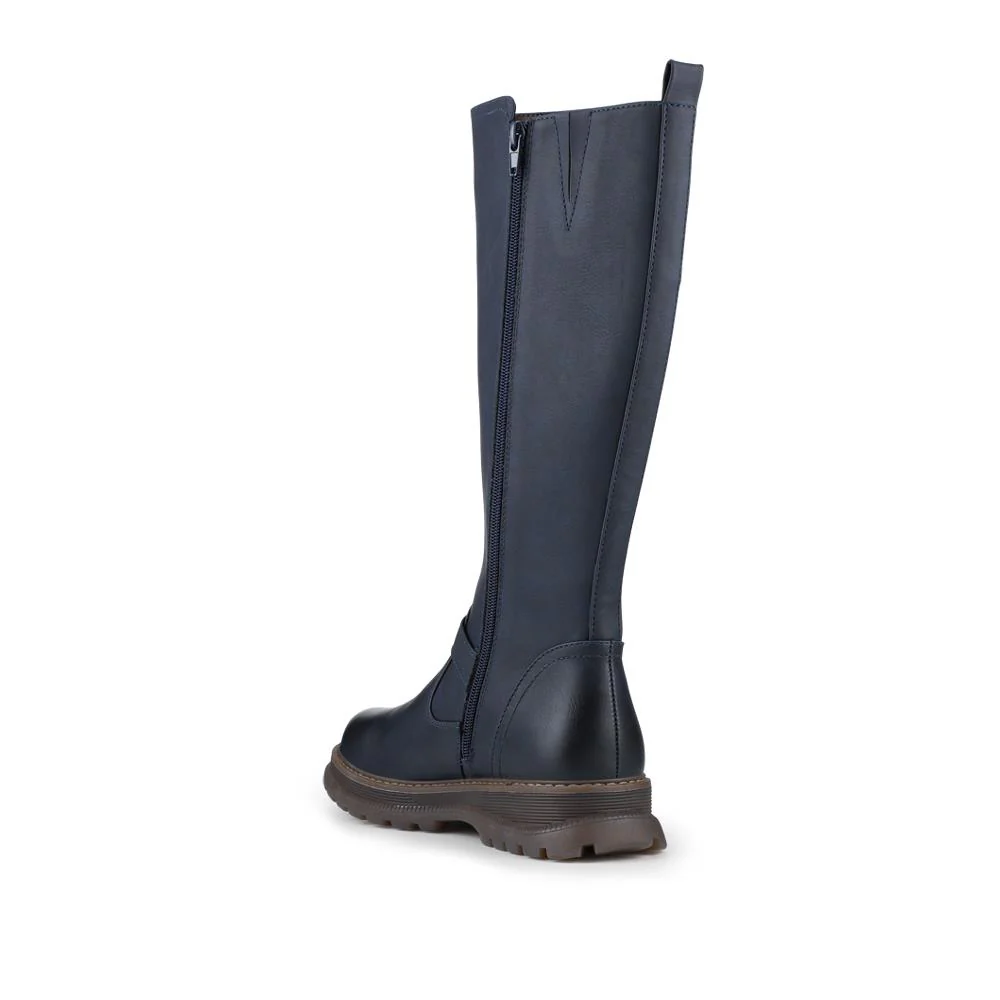 Casual Wedge Heel Long Boots - PINYI42010 / 328 380 - Navy - Image 3