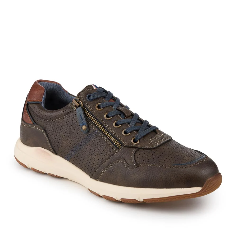 Casual Zip & Lace Faux Leather Trainers - WOIL42038 / 327 995 - Khaki