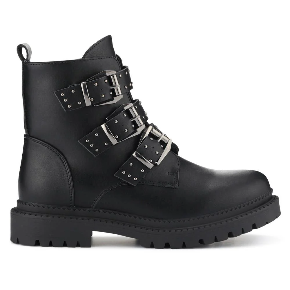 Chunky Buckle-Up Ankle Boots - BELWBINS40184 / 326 367 - Black - Image 2