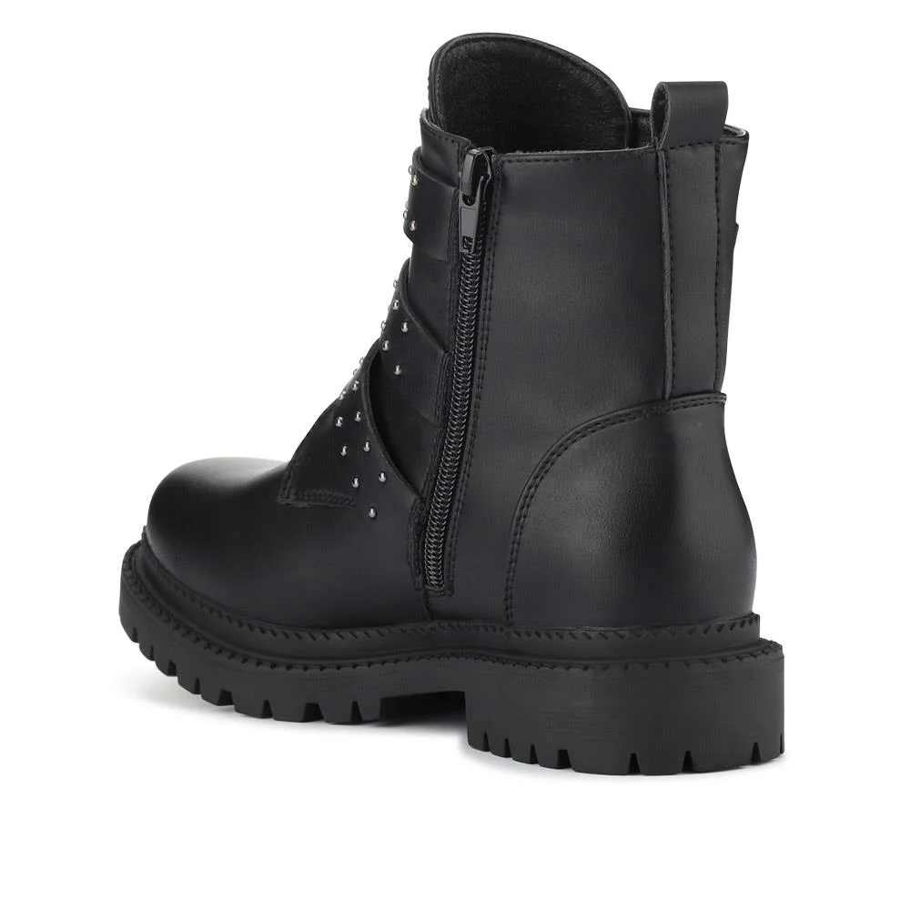 Chunky Buckle-Up Ankle Boots - BELWBINS40184 / 326 367 - Black - Image 3