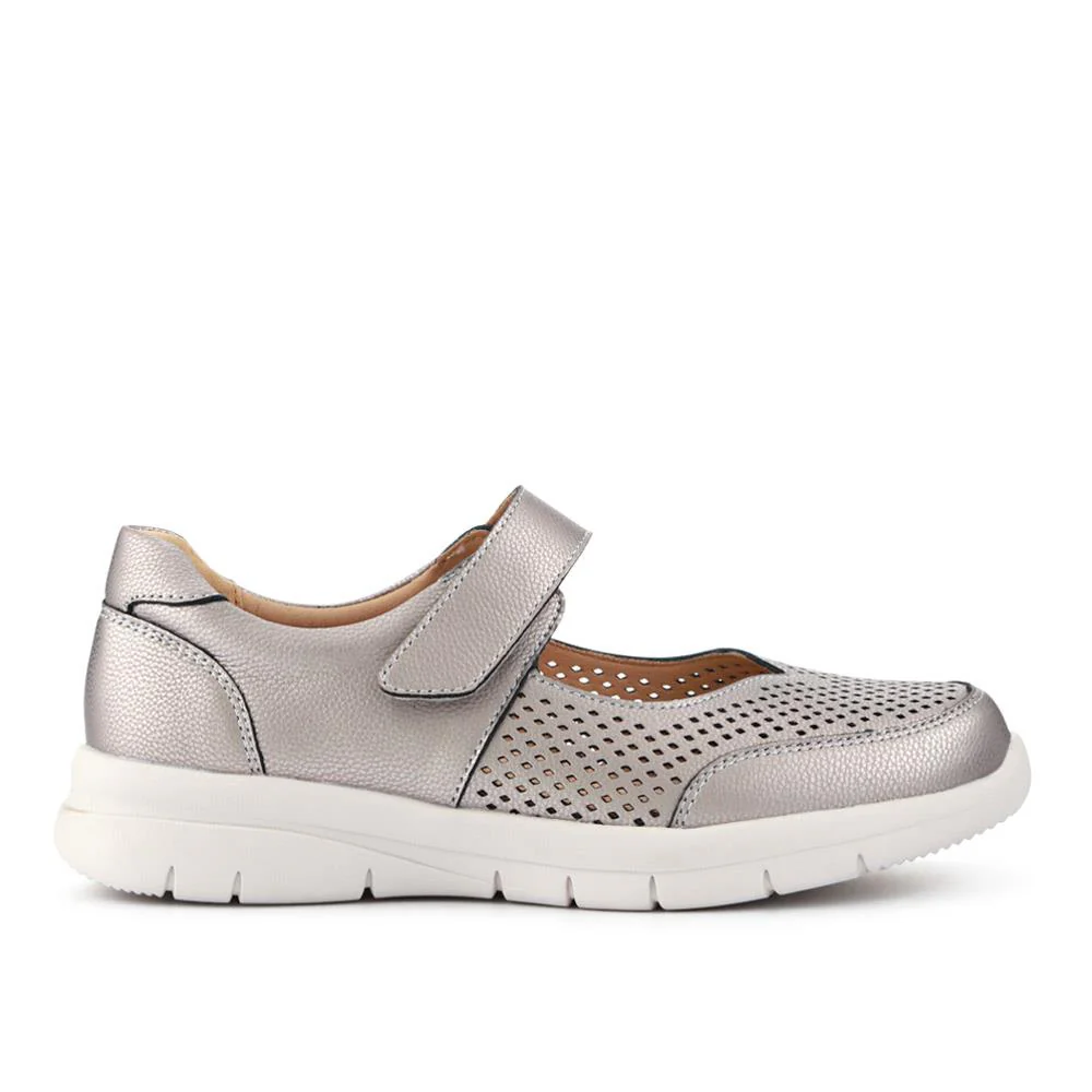 Wide Fit Chunky Leather Mary Janes - BRK41037 / 327 020 - Pewter - Image 2