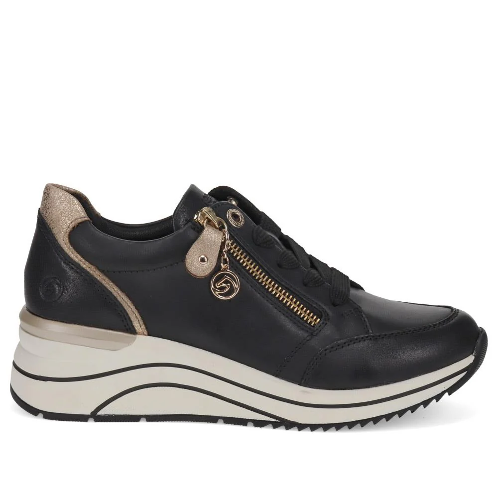 Chunky Sole Leather Trainers - DRS40507 / 326 364 - Black - Image 2