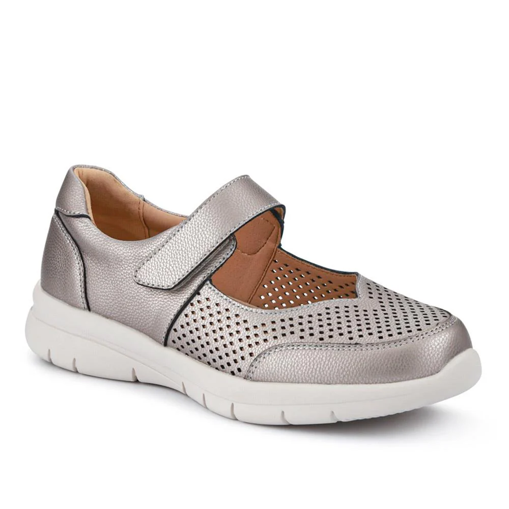 Wide Fit Chunky Leather Mary Janes - BRK41037 / 327 020 - Pewter