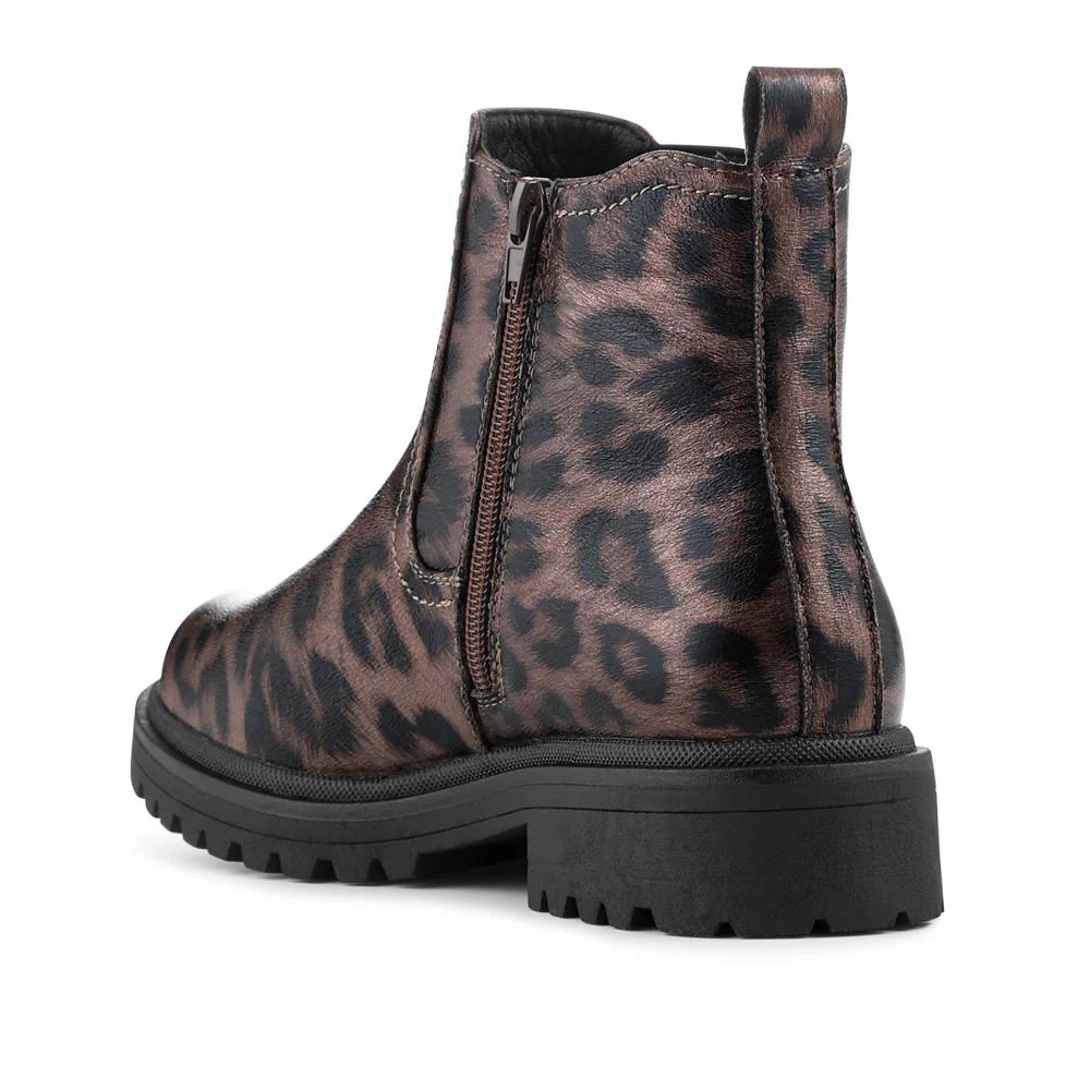 Chunky Zip Up Chelsea Boots - WBINS42082 / 328 122 - Brown Leopard - Image 3