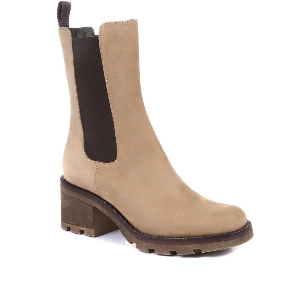 Clemenzia Block Heeled Chelsea Boots - CLEMENZIA / 320 555 - Beige Nubuck